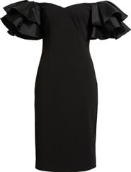 Eliza J Ruflle Sleeve Off the Shoulder Cocktail Sheath Dress