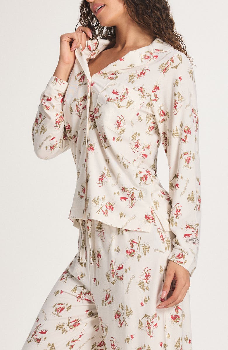 SAVAGE X FENTY Softcore Modal Blend Pajama Button-Up Shirt, Alternate, color, Petal White Sultry Slopes