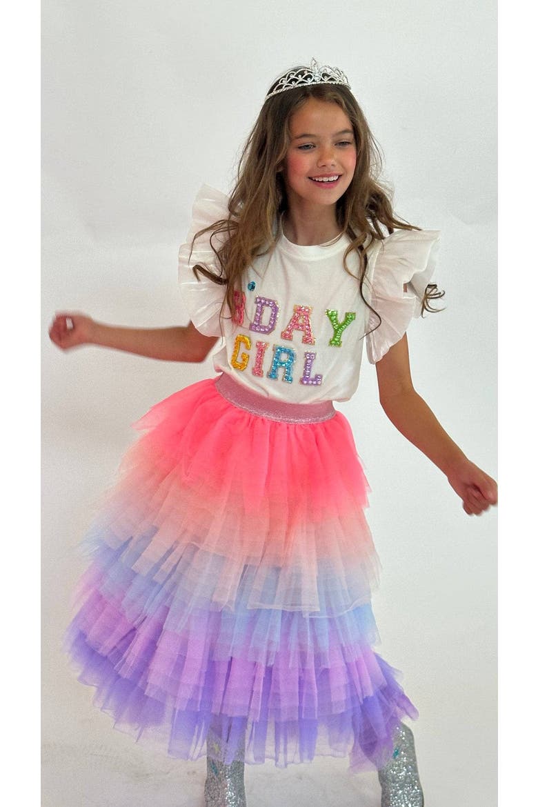 Birthday Girl Gem Ruffle Shirt, Alternate, color, White