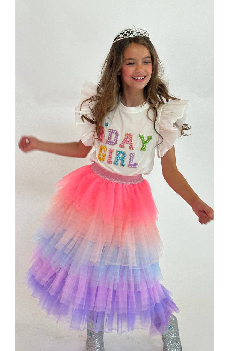 Lola + The Boys Birthday Girl Gem Ruffle Shirt, Alternate, color, White