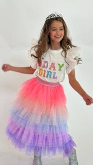 Lola + The Boys Birthday Girl Gem Ruffle Shirt with Age on Back