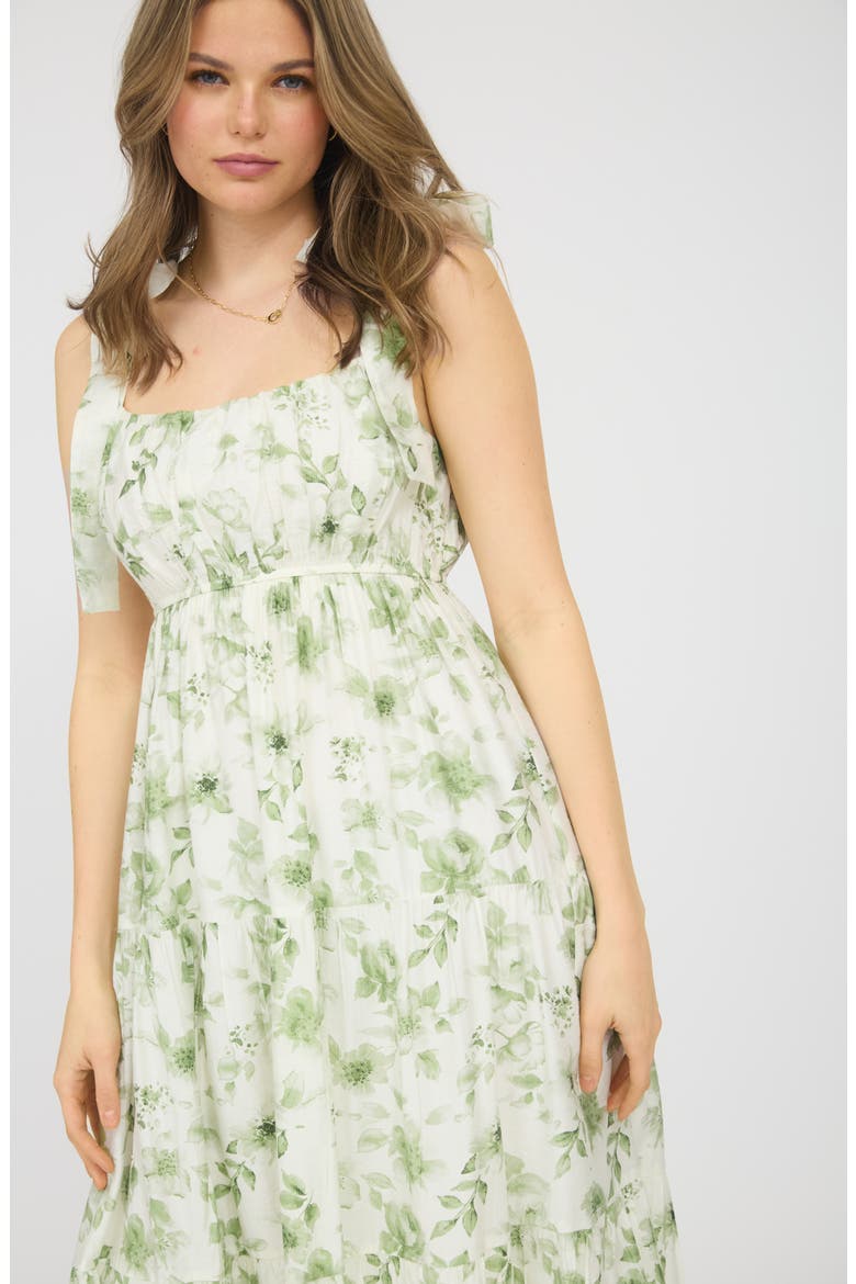 Shoulder Tie Floral Midi Dress, Alternate, color, OLIVE MULTI