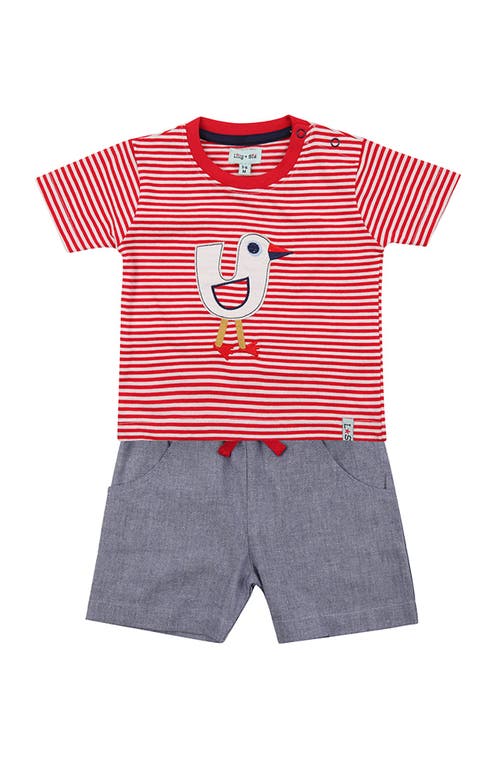 Lilly + Sid Organic Cotton Seagull And Stripe Print T-shirt And Short Set In Red