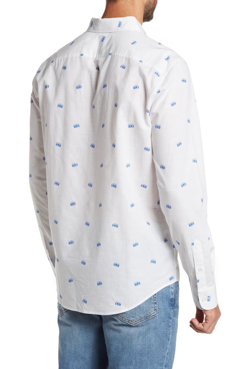 Original Penguin Camera Print Woven Shirt, Alternate, color, Bright White
