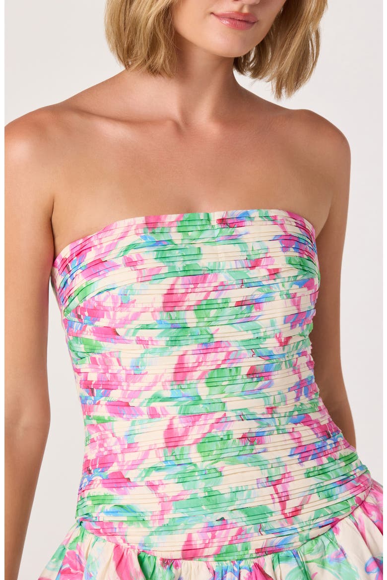 Ella Floral Print Strapless Minidress, Alternate, color, PINK GREEN FLORAL