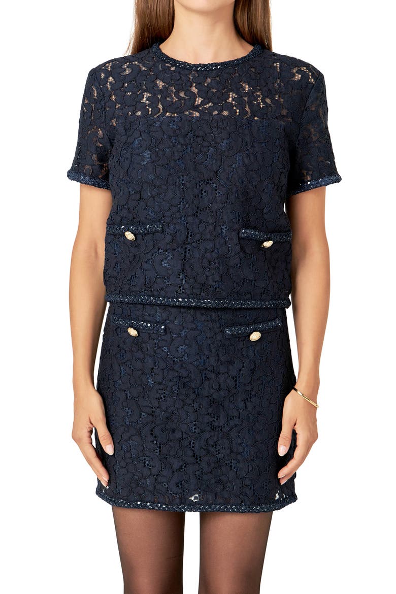 Lace & Sequin Top, Main, color, NAVY