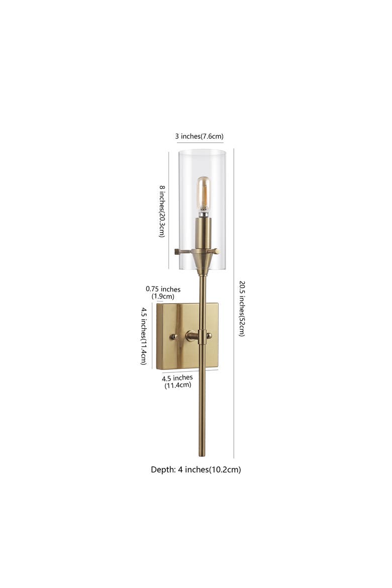 Cato 1-Light Bohemian Farmhouse Iron/Glass LED Sconce, Alternate, color, Brass Gold