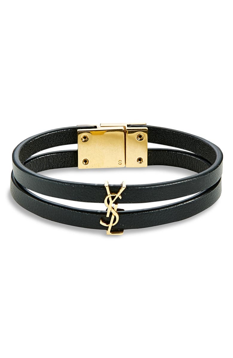 Saint Laurent YSL Dual Row Leather Bracelet, Main, color, 