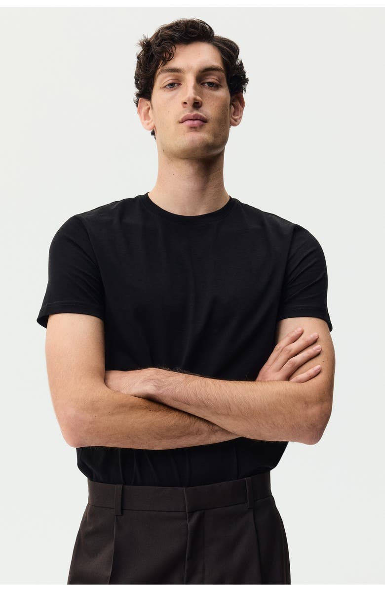 H&M Slim fit pima cotton t-shirt, Main, color, Black