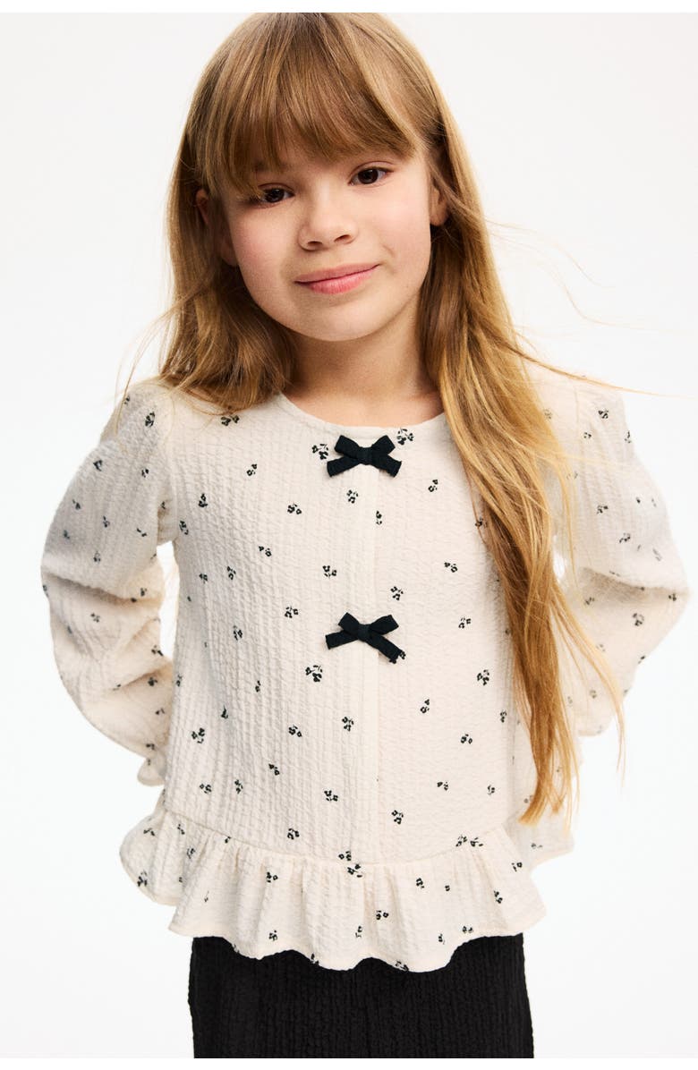 H&M 2-piece Bow-detail Crinkled Set, Alternate, color, Light Beige/Floral