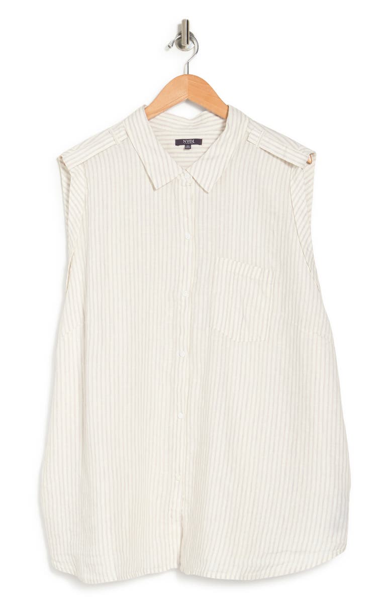 NYDJ Striped Sleeveless Linen Camp Shirt, Alternate, color, 