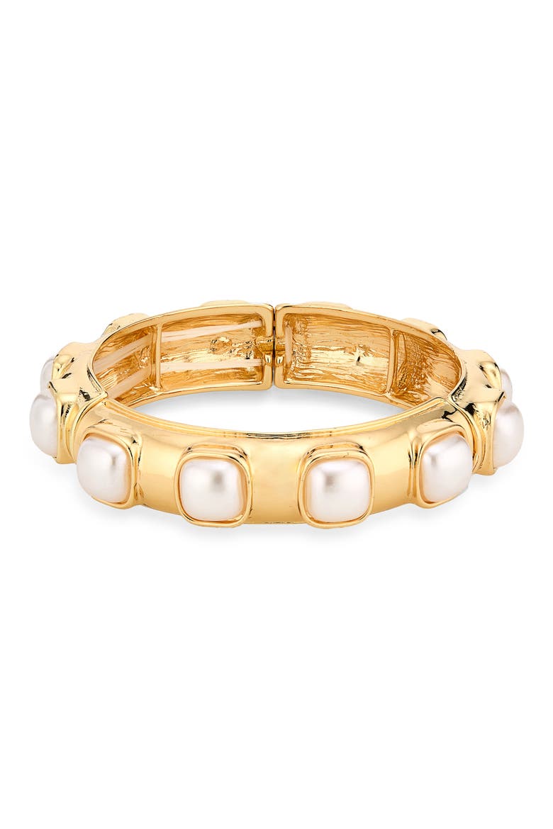 Faux Pearl Stretch Bracelet, Main, color, GOLD/ IVORY