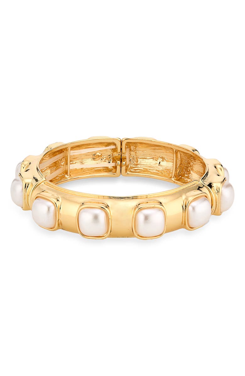 Cara Faux Pearl Stretch Bracelet, Main, color, Gold/ Ivory