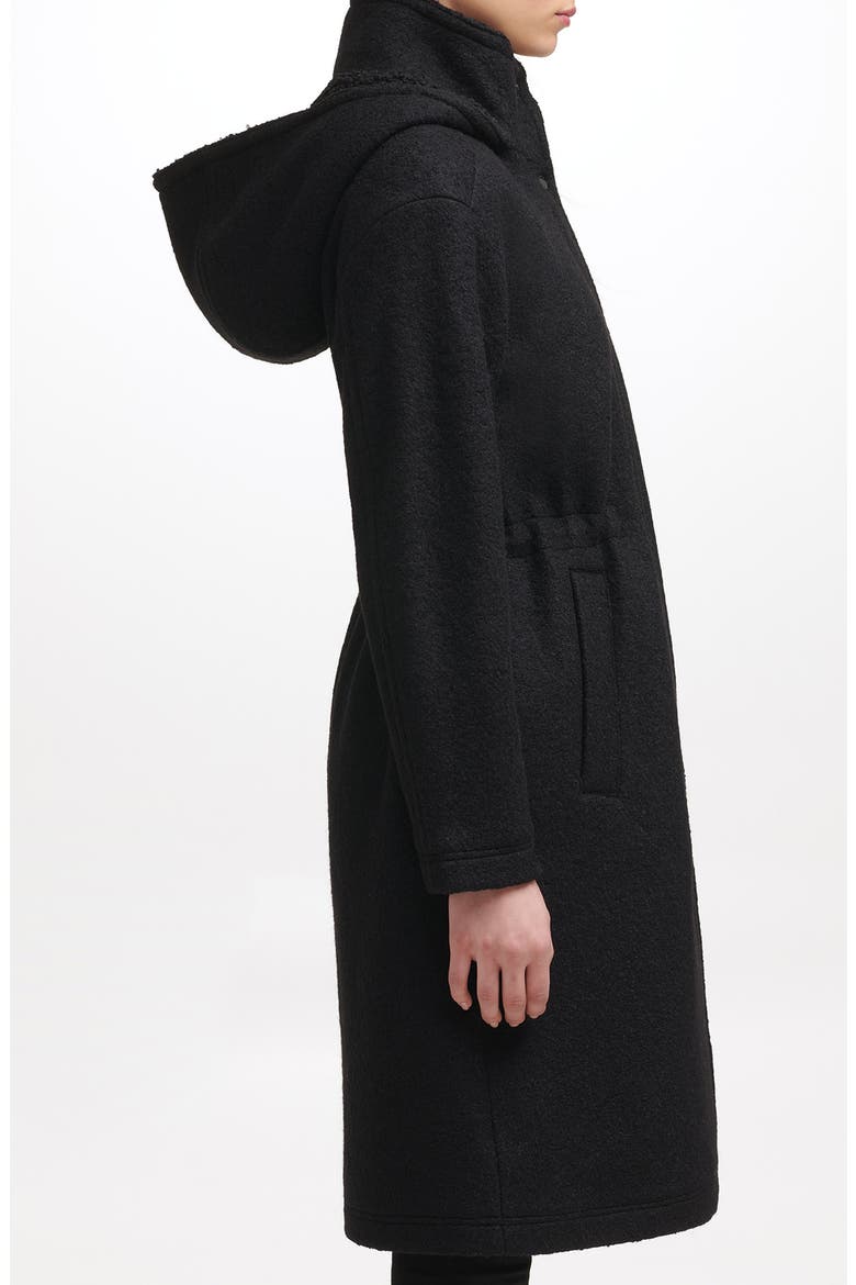 Faux Shearling Lined Hooded Boucle Wool Blend Anorak Jacket, Alternate, color, BLACK