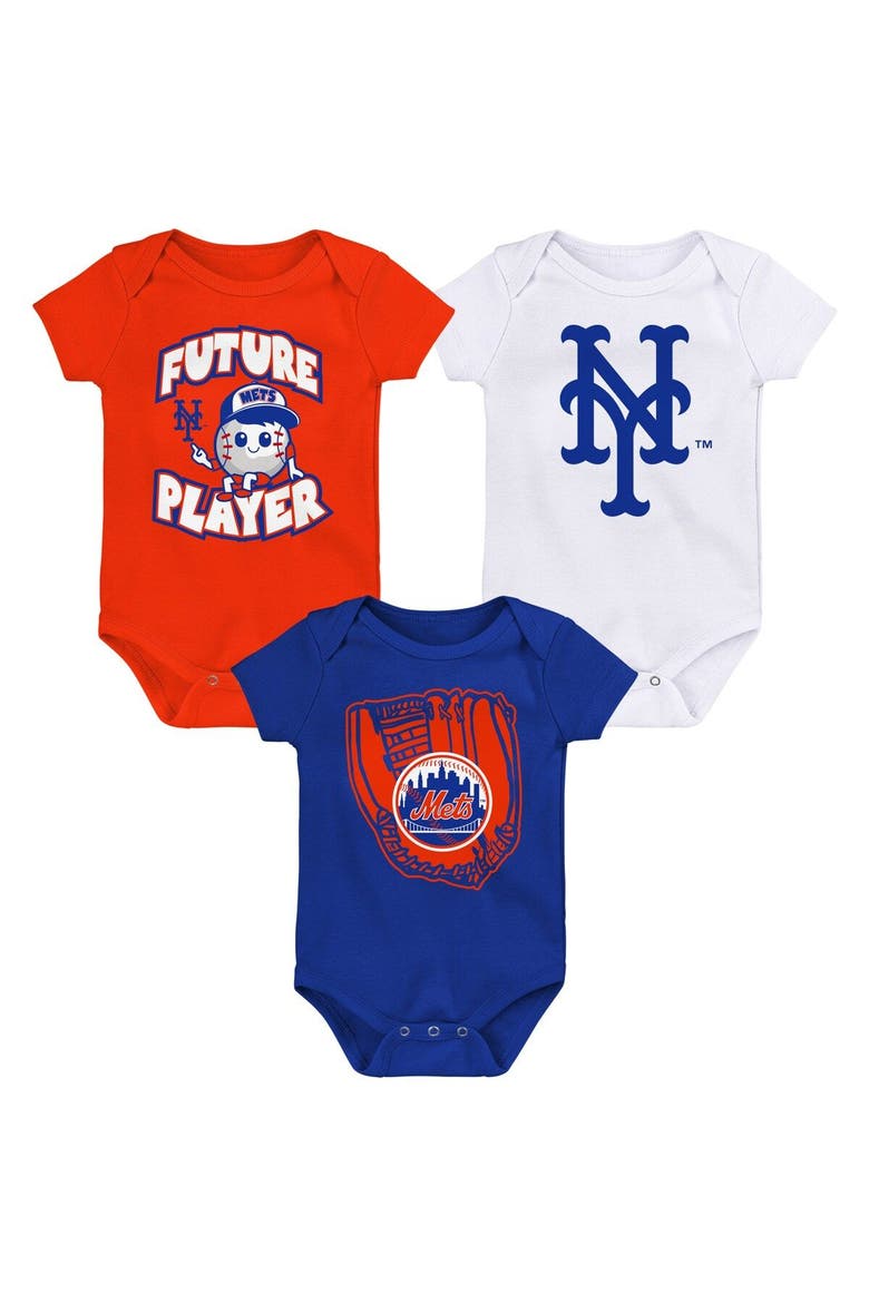 Newborn & Infant Orange/Royal/White New York Mets Minor League Player Three-Pack Bodysuit Set, Main, color, Orange