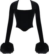 HOUSE OF CB Catriona Faux Fur Long Sleeve Corset Top