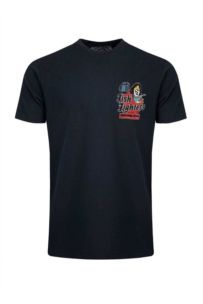Fish Fighters Back Print Artist T-Shirt, Alternate, color, Navy
