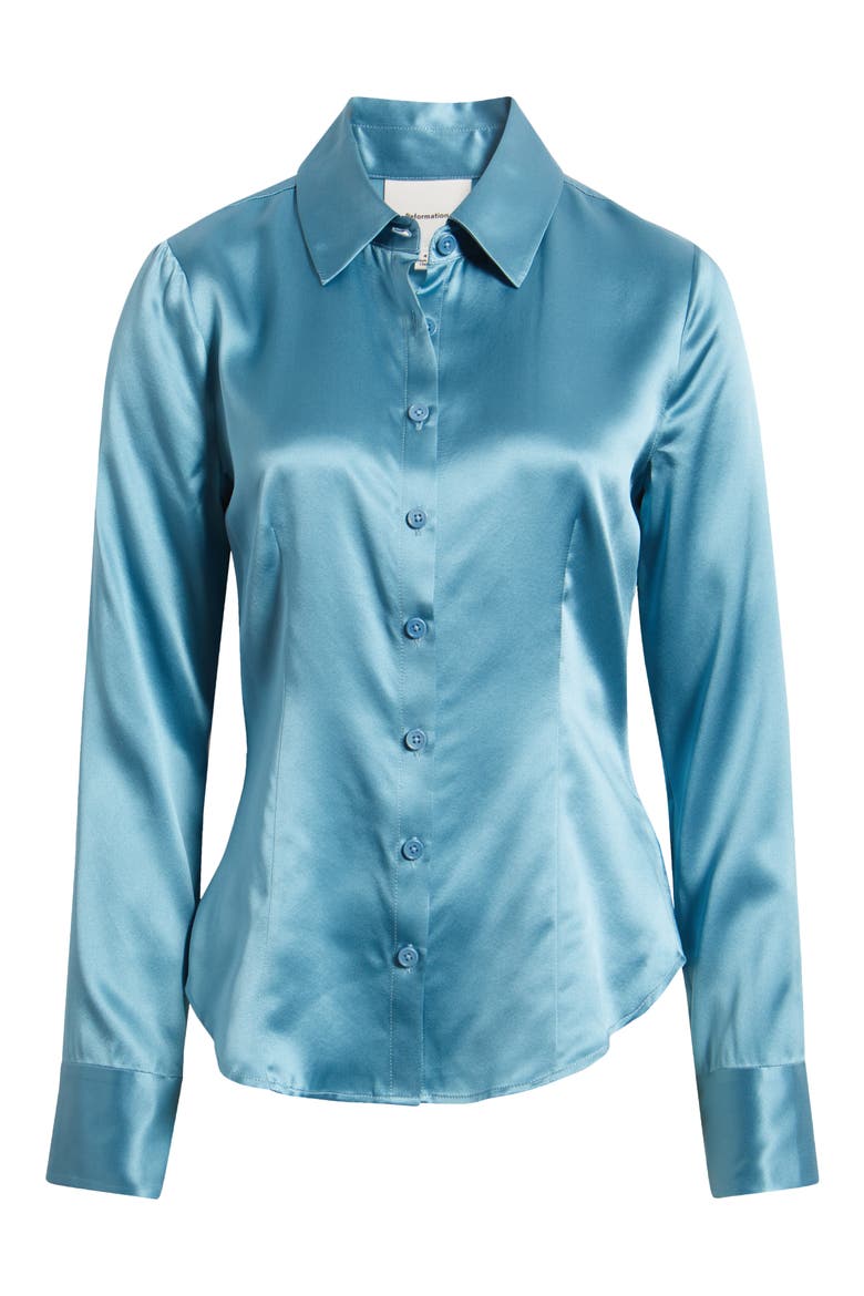 Raya Silk Button-Up Shirt, Alternate, color, SIREN