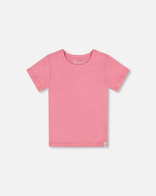 Deux Par Deux Little Girl's Crinkle Short Sleeve Top Candy Pink In Candy Pink