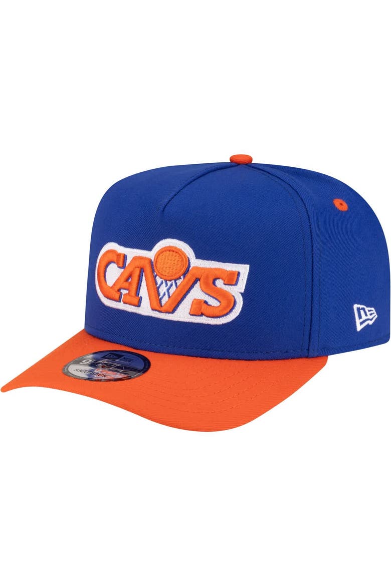 Men's New Era  Blue/Orange Cleveland Cavaliers 80s Throwback A-Frame 9FIFTY Snapback Hat, Main, color, Blue