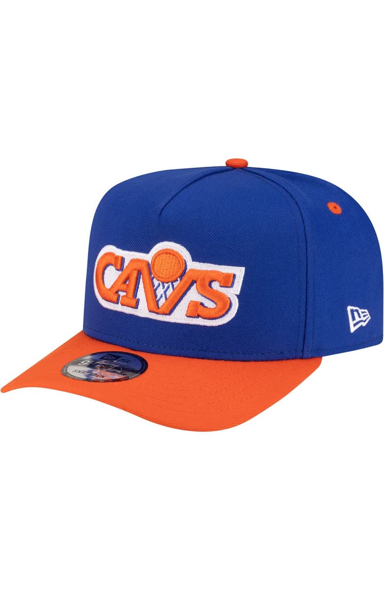 New Era Men's New Era Blue/Orange Cleveland Cavaliers 80s Throwback A-Frame 9FIFTY Snapback Hat, Main, color, Blue
