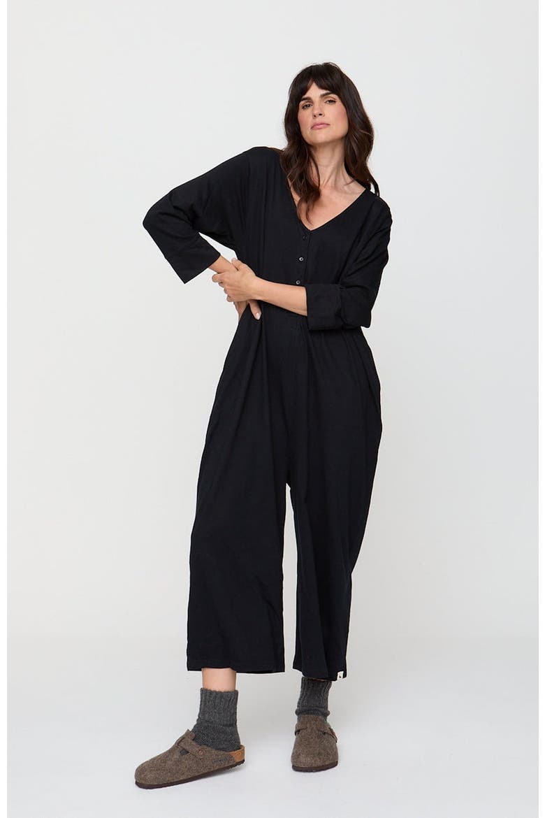 Organic Mai V-Neck Jumpsuit, Alternate, color, Black