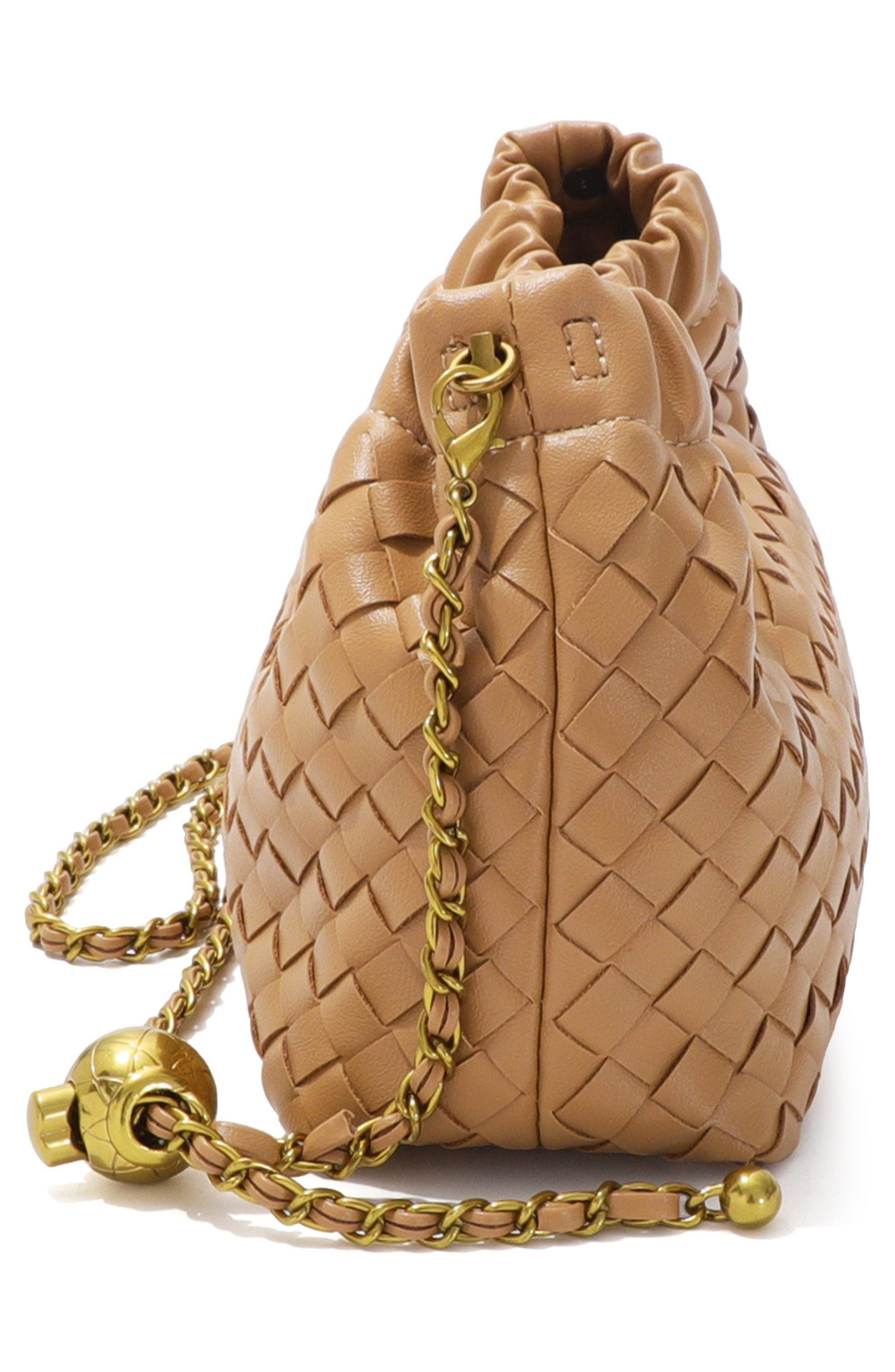 Woven Faux Leather Shoulder Bag, Alternate, color, BROWN