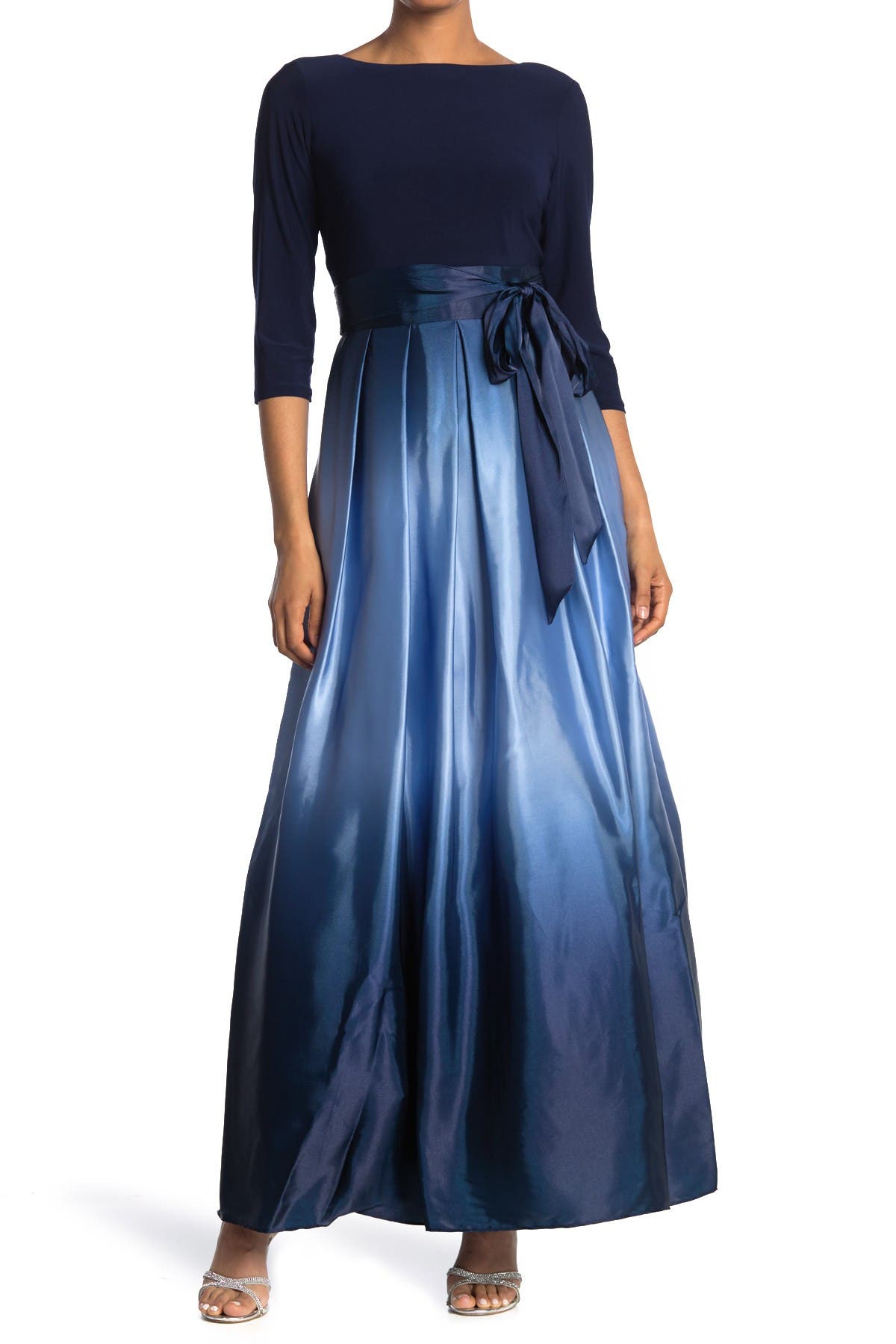 SL FASHIONS Tie Waist Ombrè Skirt Gown