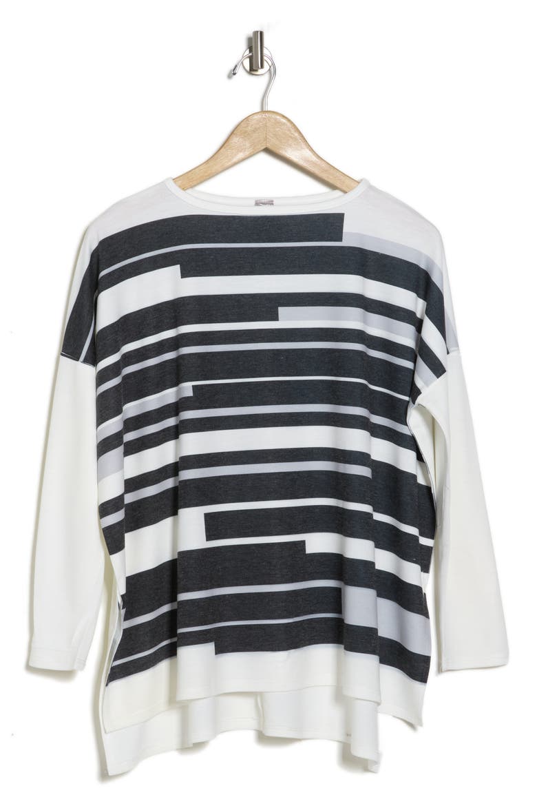 Dolman Sleeve Asymmetrical Hem Pullover, Alternate, color, IVORY/ BLACK PRINT 1