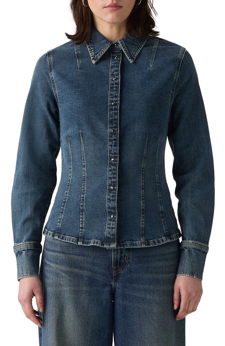 Levi's<sup>®</sup> Shaped Long Sleeve Stretch Denim Shirt, Main, color, Dolly Pardon Me