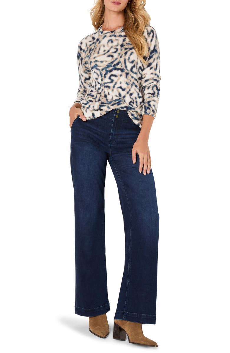 NIC+ZOE Supersoft Blurry Leaf Print Sweater, Alternate, color, Indigo Multi