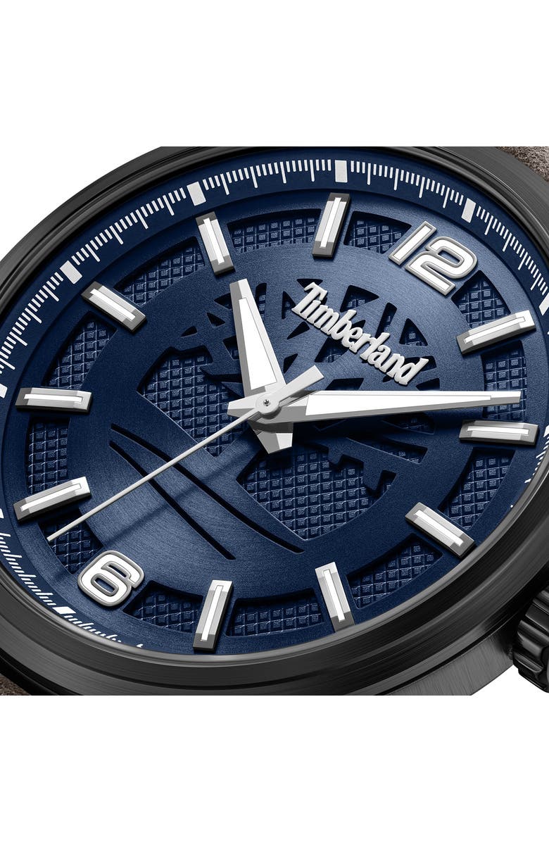 Timberland Driscoll Leather Strap Watch, 43mm, Alternate, color, Blue/ Dark Brown