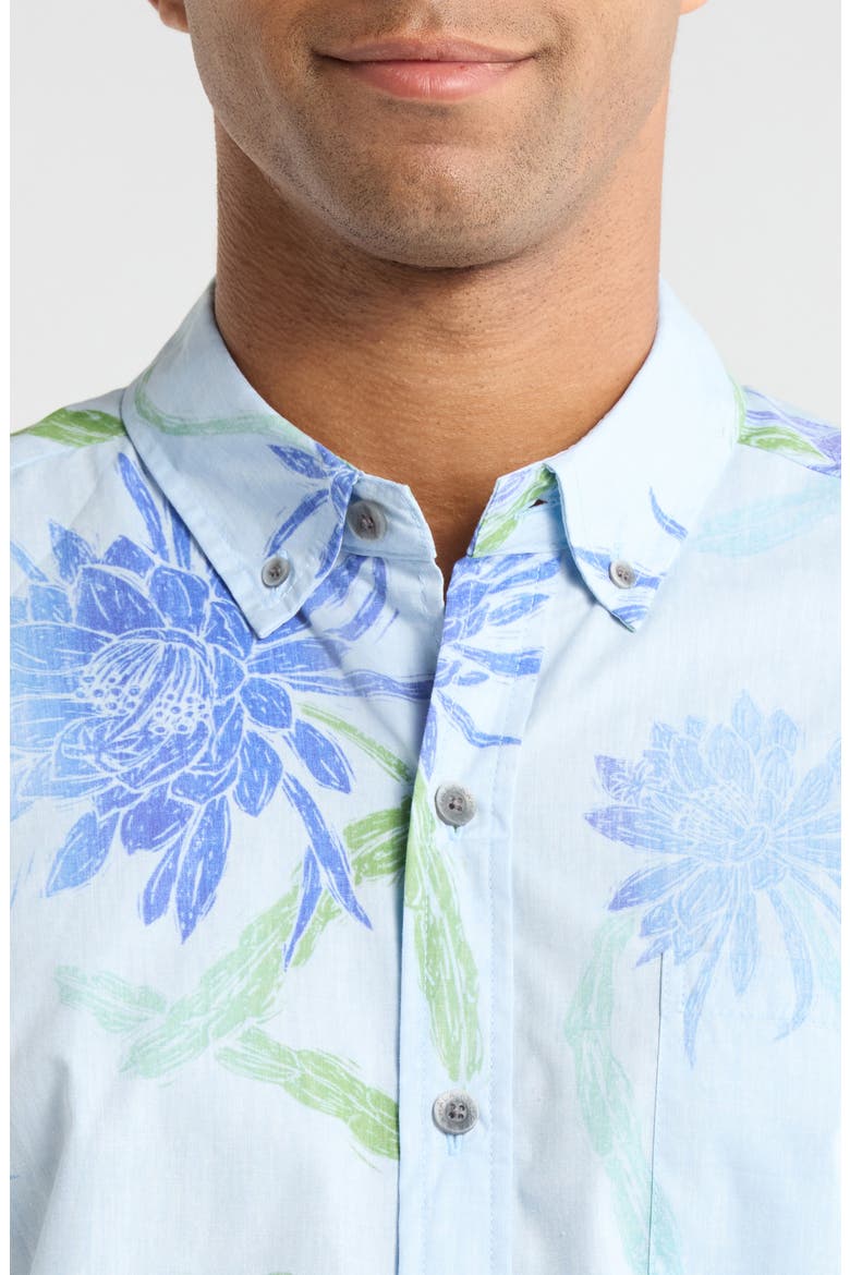 Night Shades Print Cotton Short Sleeve Button-Down Shirt, Alternate, color, SILVER BLUE