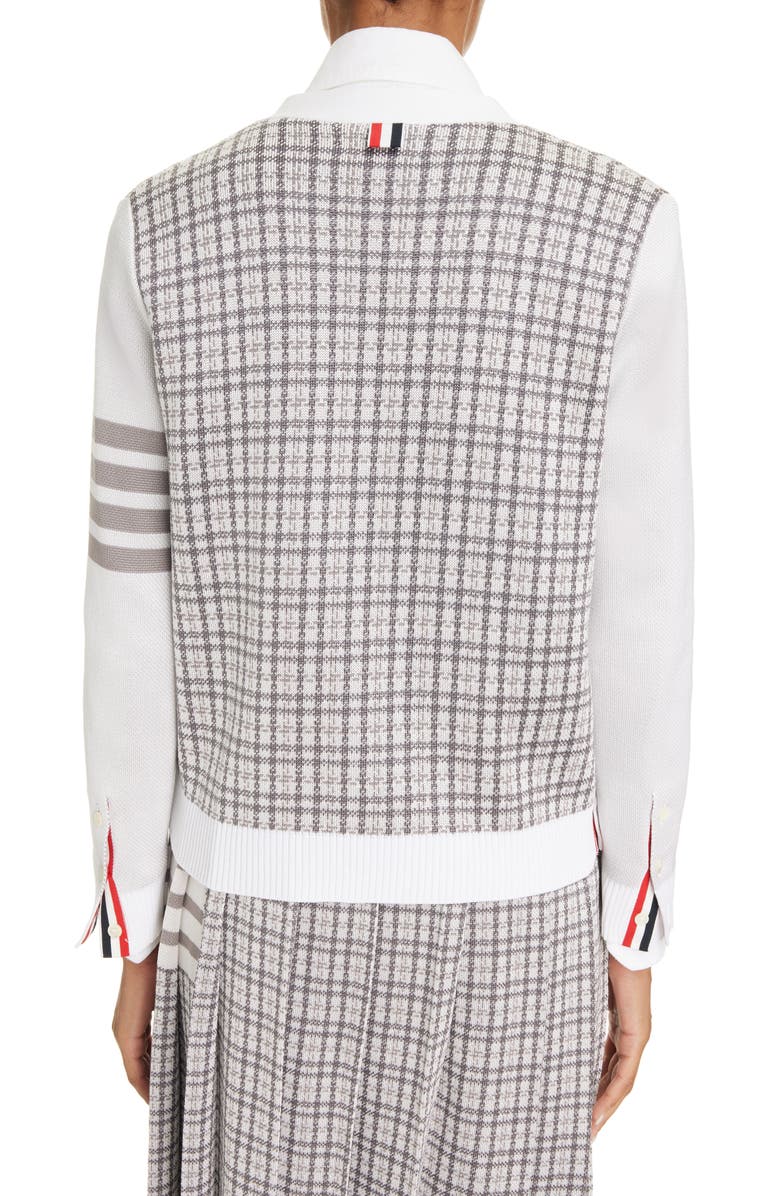 Thom Browne Small Check V-Neck Silk & Cotton Cardigan, Alternate, color, 