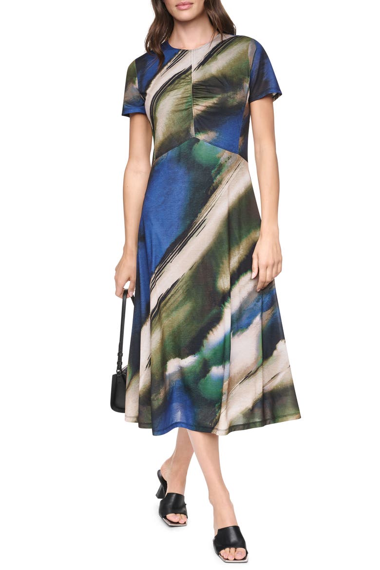 Ruched Front Print Midi Dress, Alternate, color, BRUSHED RIVERSIDE