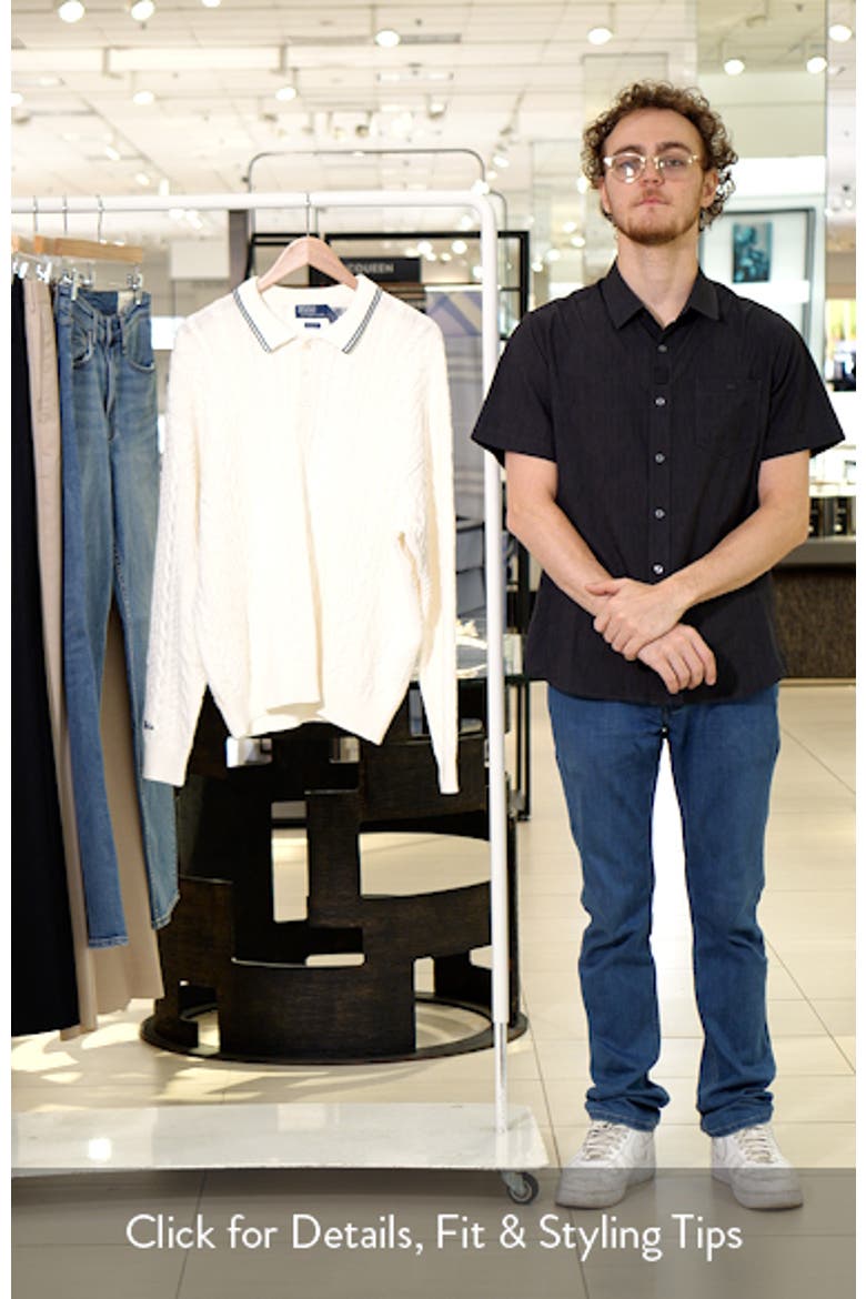 Relaxed Fit Cable Stitch Cotton & Linen Polo Sweater video