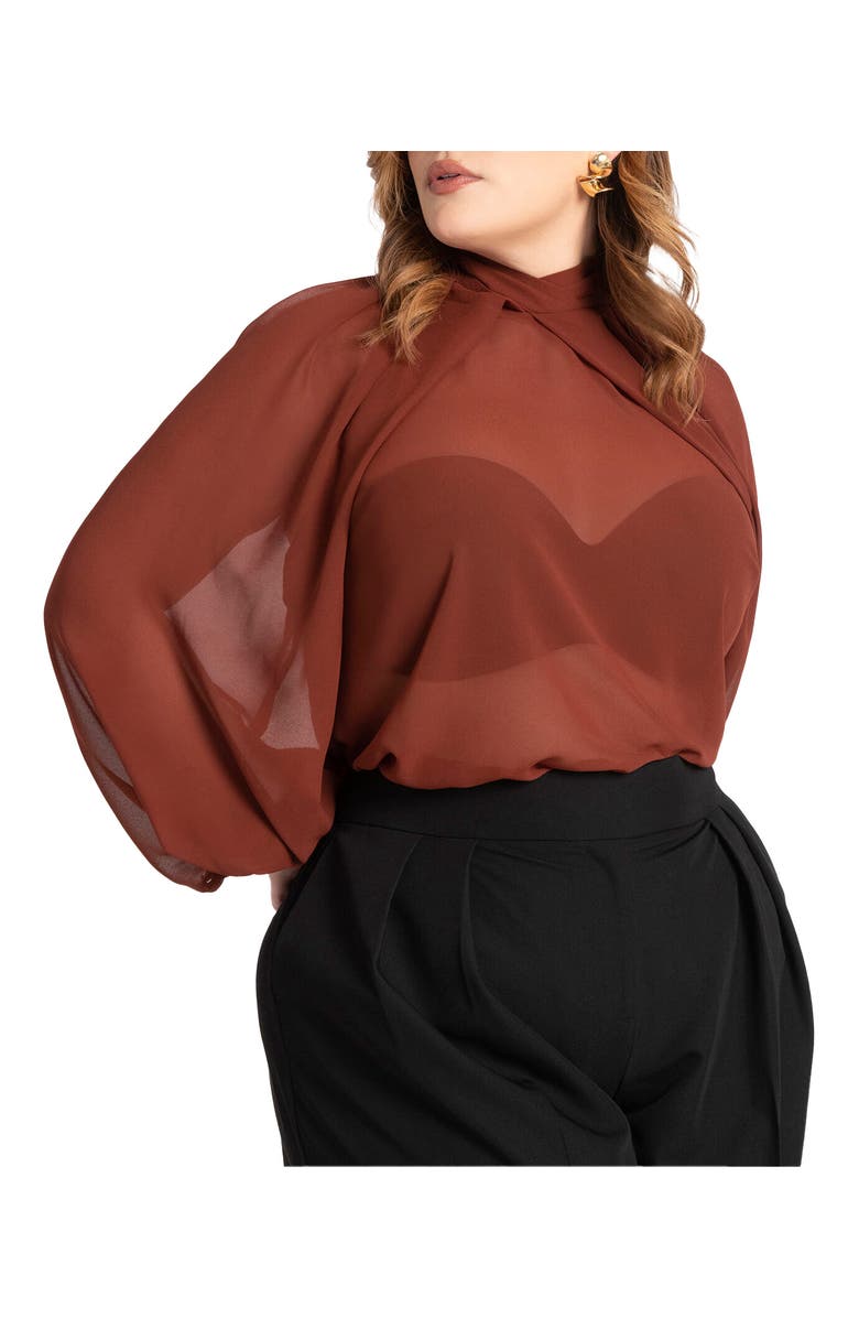ELOQUII Draped Sleeve Chiffon Top, Main, color, Fired Brick