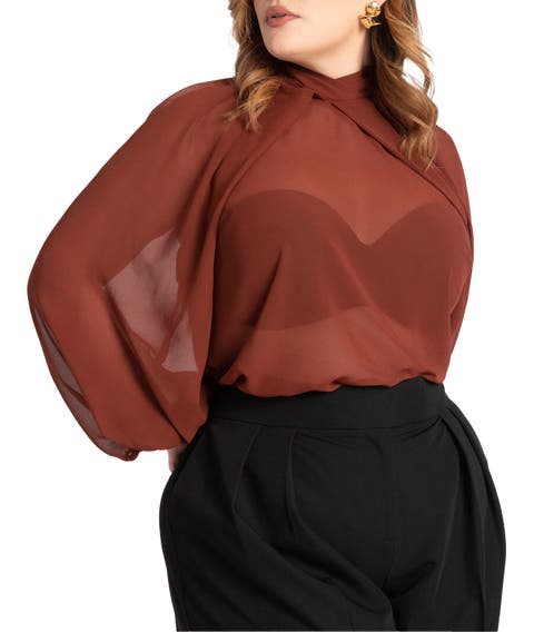 Draped Sleeve Chiffon Top (Plus)