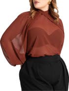 ELOQUII Draped Sleeve Chiffon Top