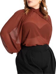 ELOQUII Draped Sleeve Chiffon Top