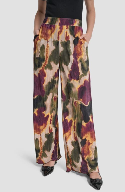 Dkny Plissé Wide Leg Pants In Multi