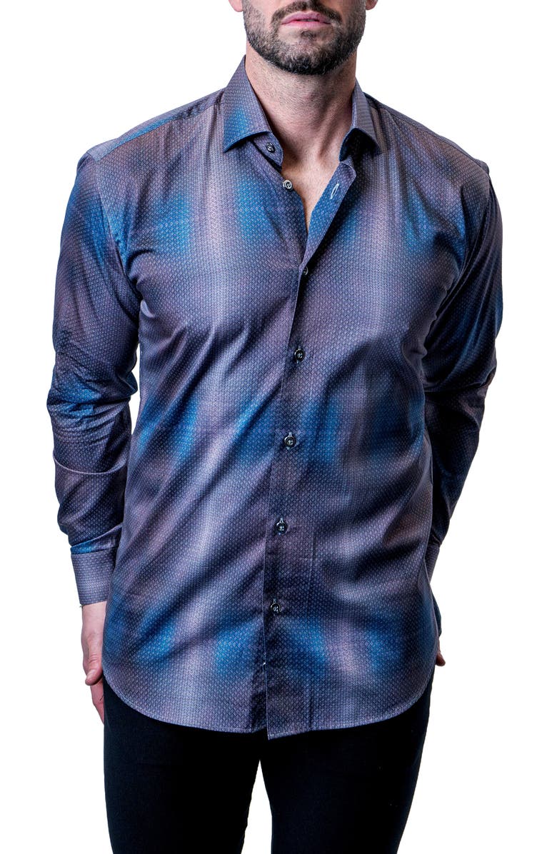 Maceoo Fibonacci Shiny Chrome Multi Button-Up Shirt, Alternate, color, Blue Multi