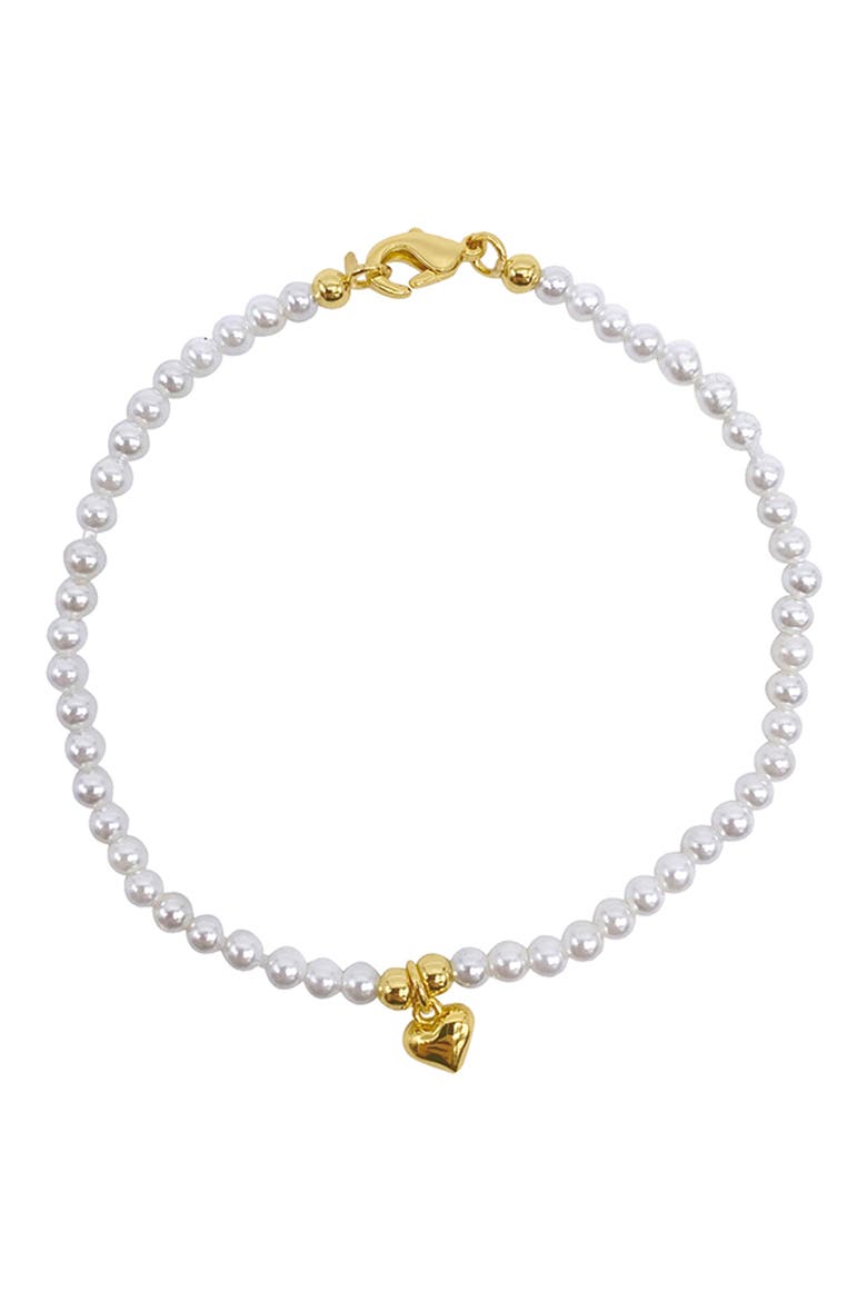 2mm Faux Seed Pearl & Heart Charm Bracelet, Main, color, WHITE