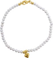 Adornia 2mm Faux Seed Pearl & Heart Charm Bracelet