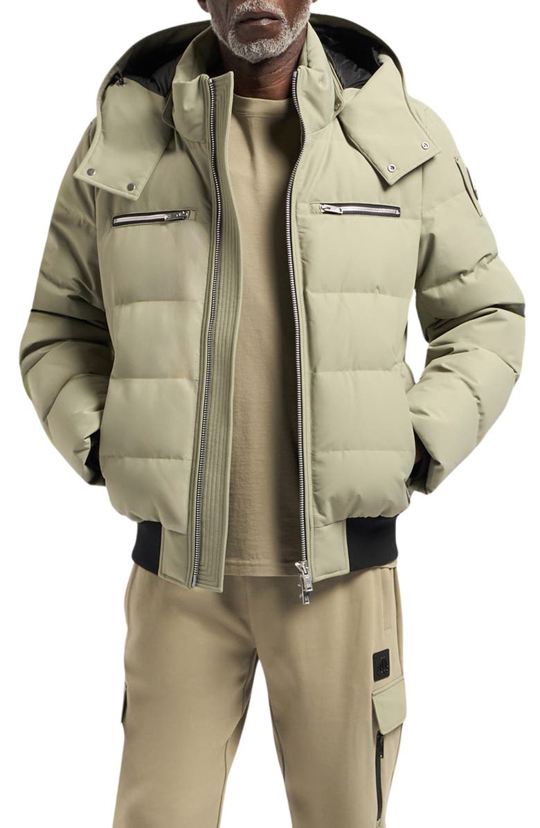 Moose Knuckles Cloud Down Puffer Bomber Jacket with Removable Hood, Main, color, Sage