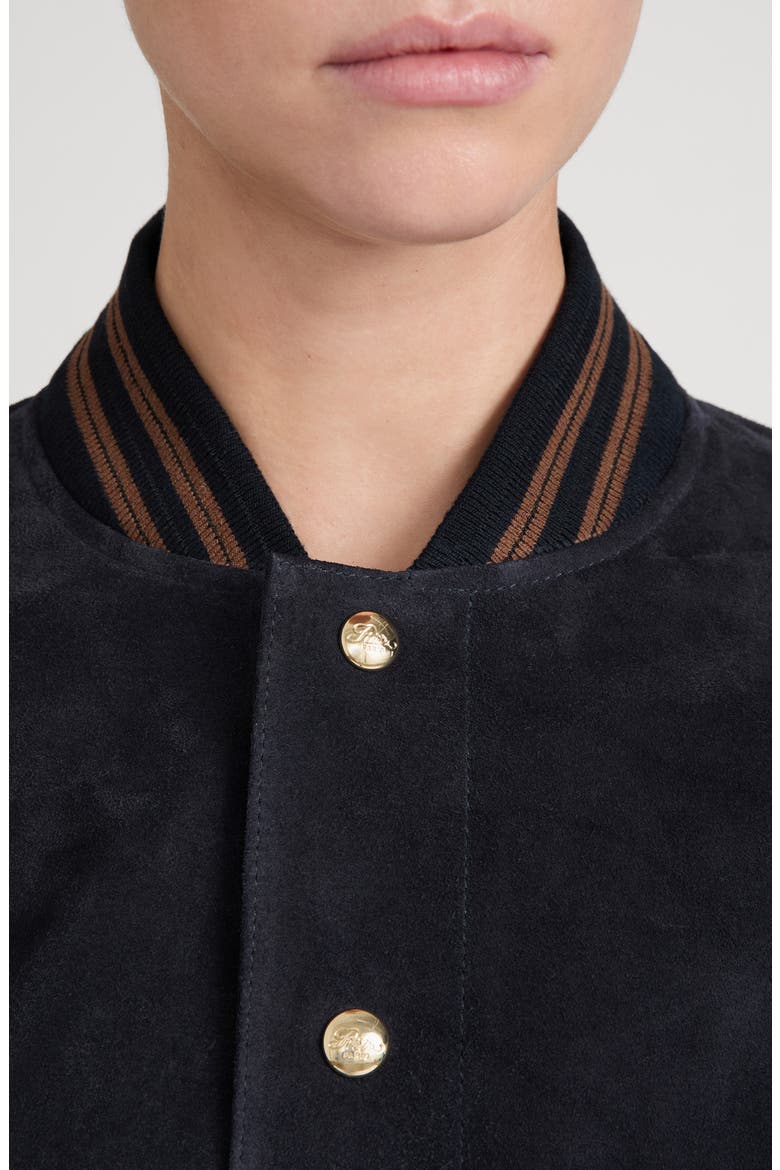 x The Ritz Paris Suede Varsity Jacket, Alternate, color, DARK NAVY MULTI