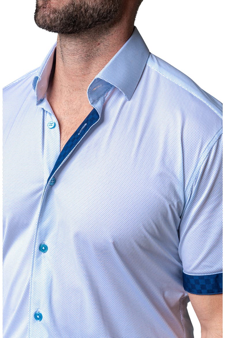 Galileo Chewy Blue Stretch Short Sleeve Button-Up Shirt, Alternate, color, BLUE