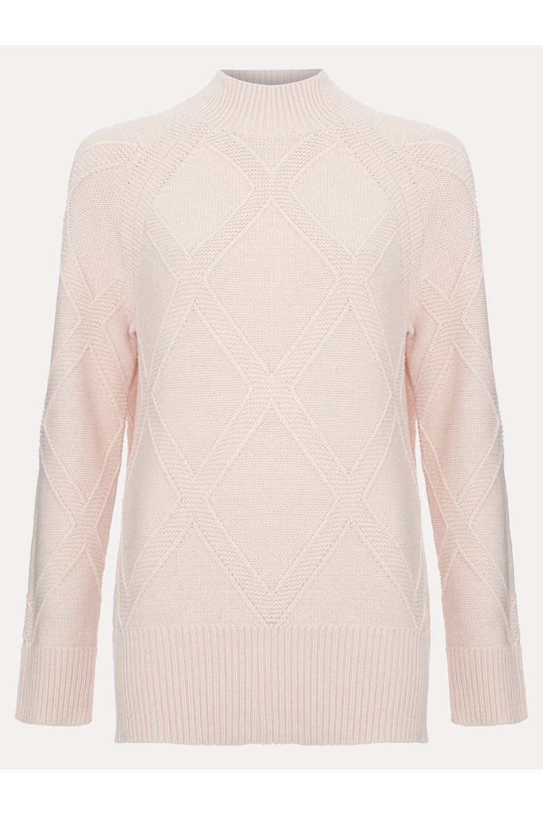 Tara Mock-Neck Diamond Cable Knit Jumper, Alternate, color, Pink