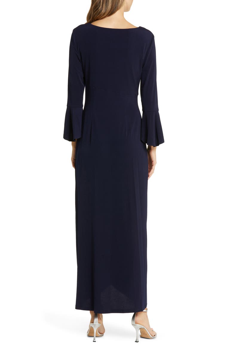 Bell Sleeve Gathered Waist Gown, Alternate, color, NAVY