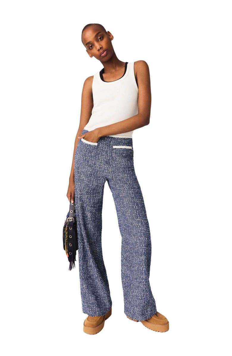 maje Tweed trousers, Alternate, color, Navy